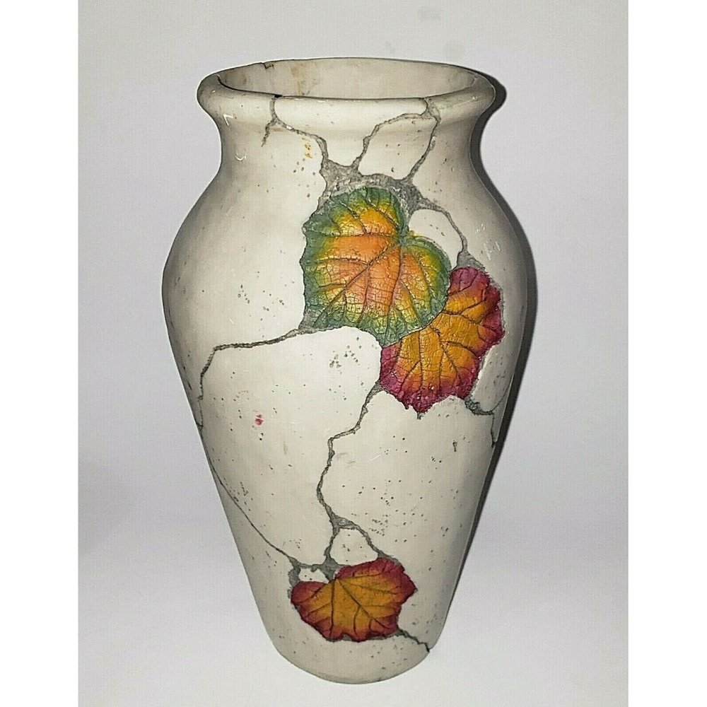 Vase Signed Pottery Leaves  Ornaments by artist (AZ)